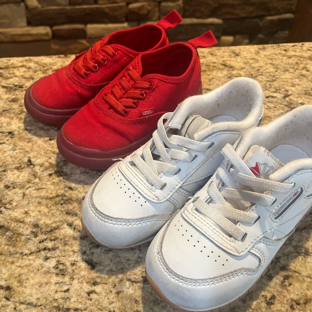 TODDLER SNEAKERS SIZE 8 RED VANS AND WHITE REEBOKS